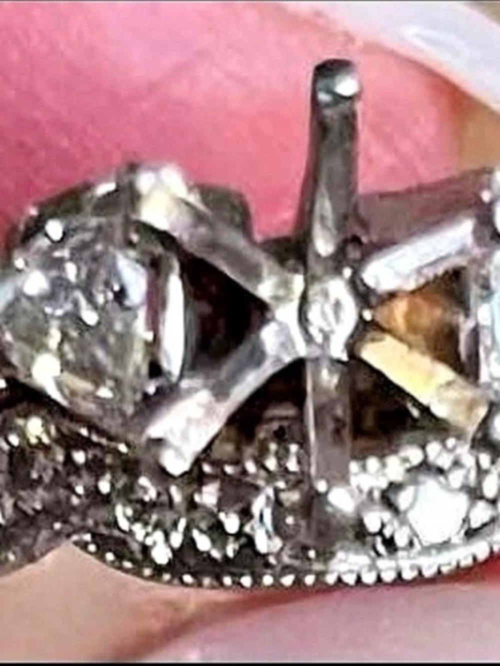 Two-Stone Heavy Platinum -Tone Ring Like New